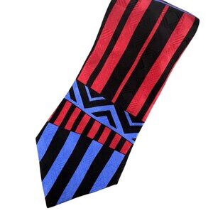 Bugatti Mens Tie Geometric Bold Colorful Pattern 100% Italian Silk Made in USA